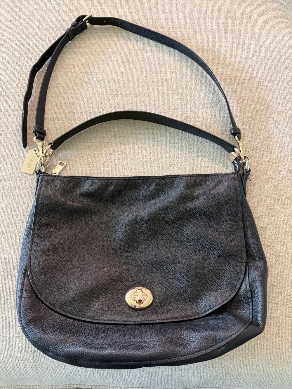Coach Black Pebbled Leather Turnlock Shoulder Bag